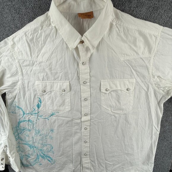 Ariat Long Sleeve Pearl Snap Up Outdoors 2XL White Blue Floral Print Western - Picture 1 of 15